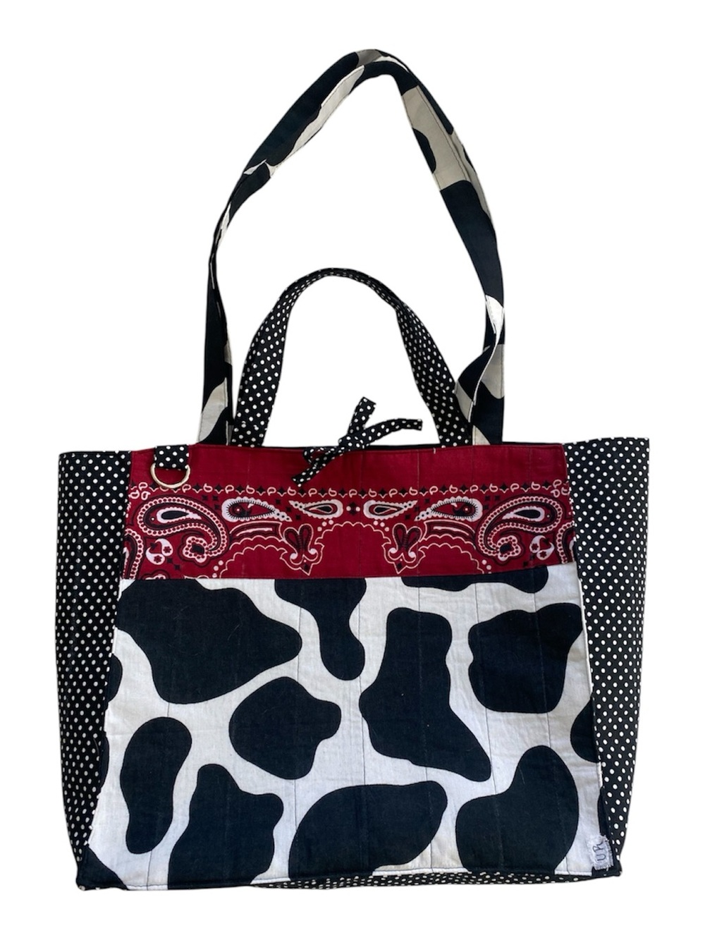 Quilted Bandana Maxi Tote Bag - Cow, Polka Dot, Red Paisley Prints